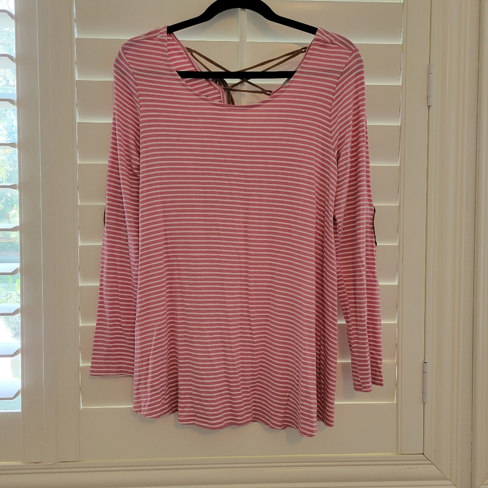 PS Kate Stripped Elbow Patch Shirt Oversized Medium